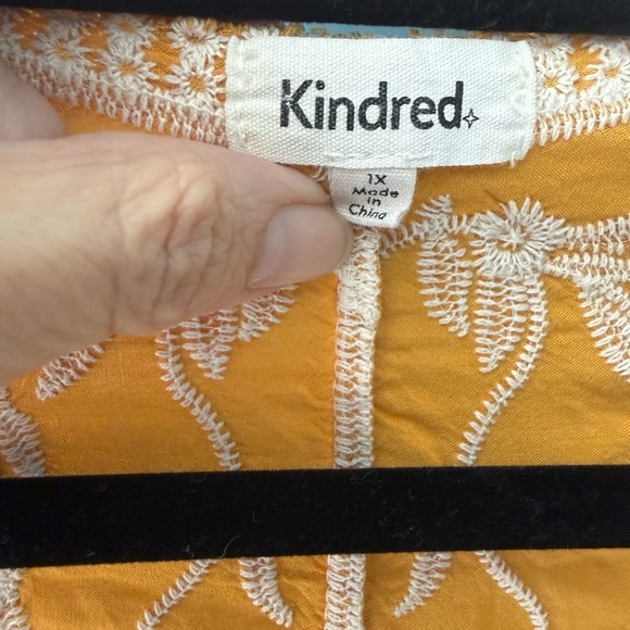 Kindred Mustard Embroidered Boho Kimono | Cream Floral Stitch | Size 1X - Picture 3 of 8